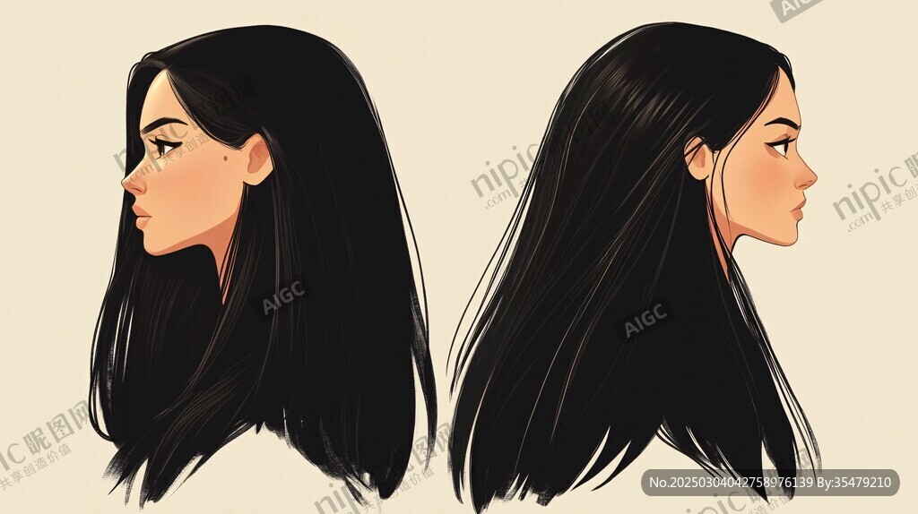 女性側(cè)面頭像插畫