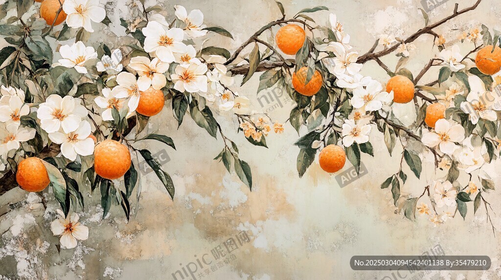 橙花橙果油畫作品