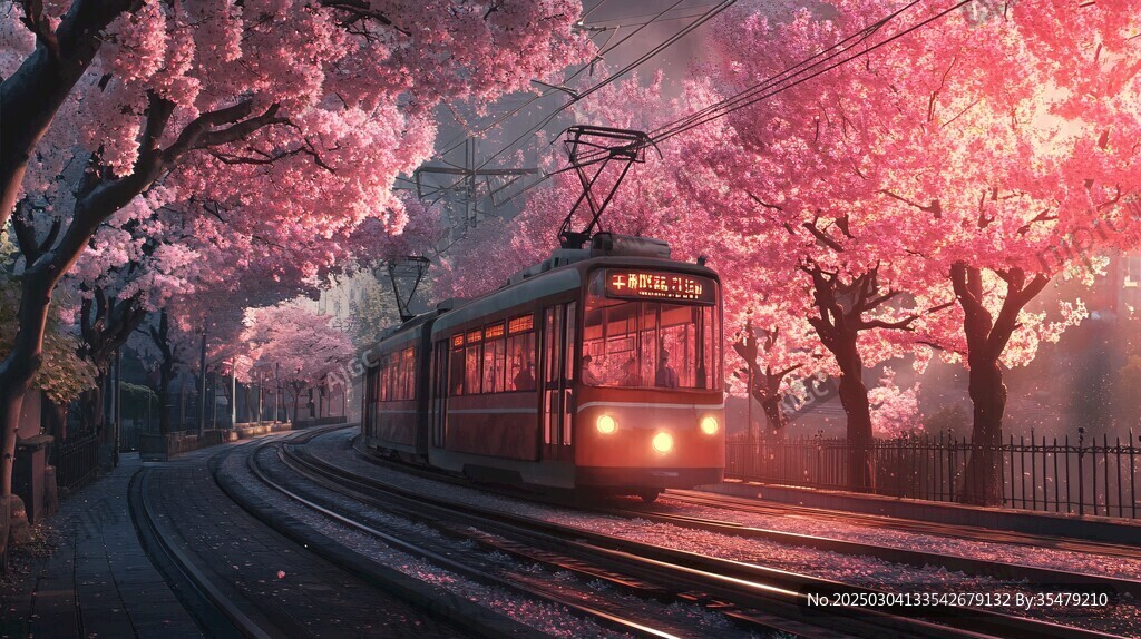 櫻花盛開(kāi)的電車之旅