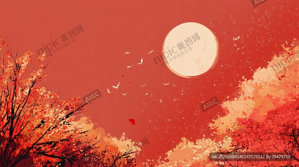 紅月下的秋林
