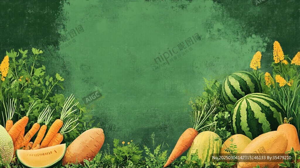 蔬菜與綠色背景的藝術融合
