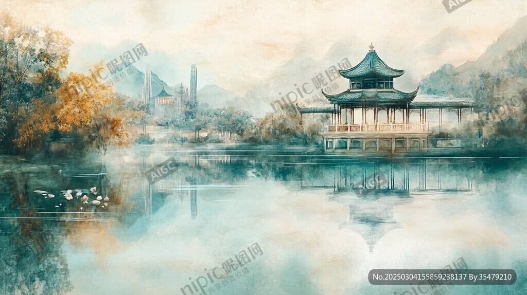 山水畫中的古亭