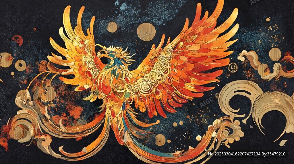 神話中的鳳凰在宇宙中展翅