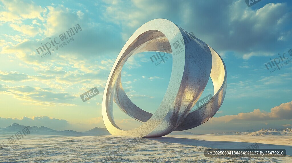 沙漠中的巨大金屬環形雕塑