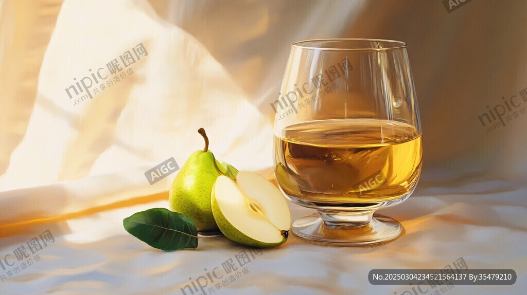 陽光下的梨和蘋果酒