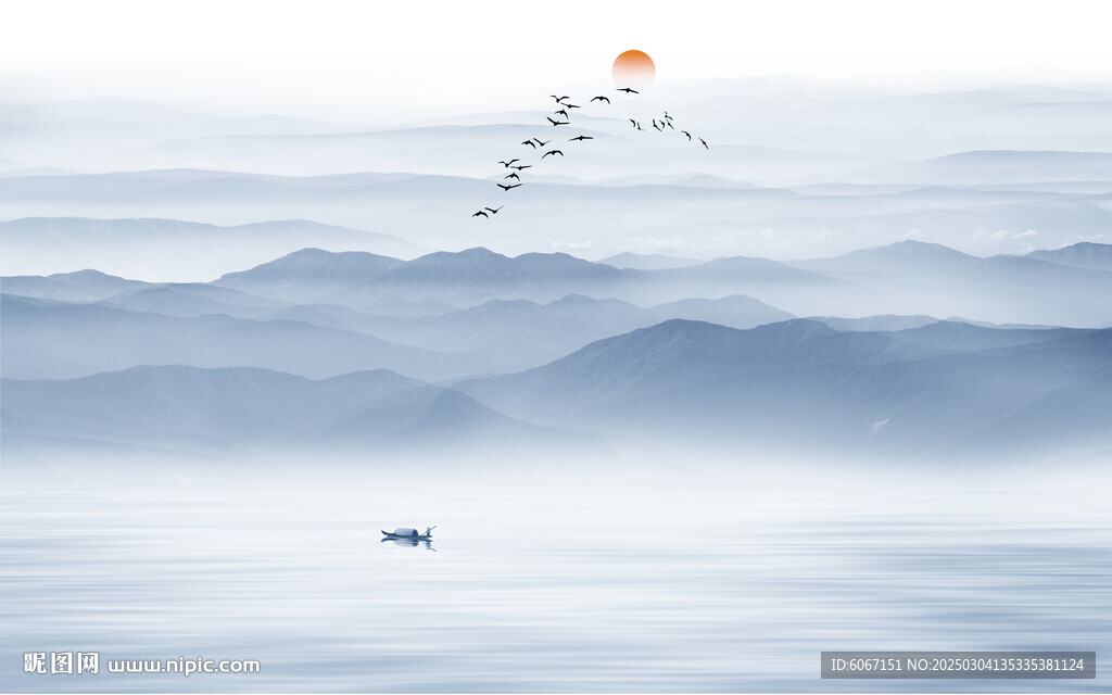 禪意水墨山水畫背景圖