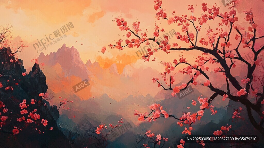 山櫻綻放的日落