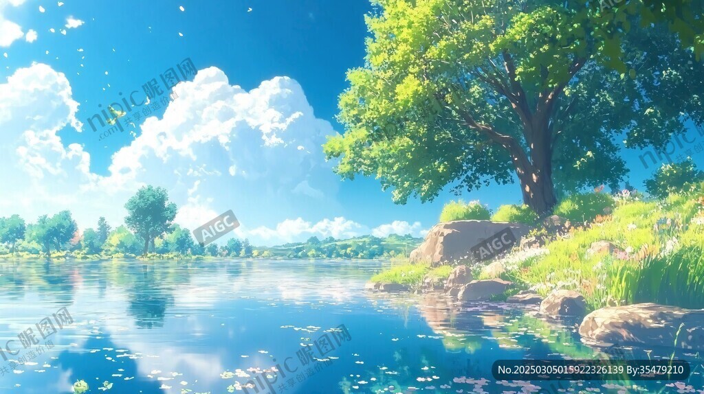 碧水藍(lán)天的寧靜湖畔