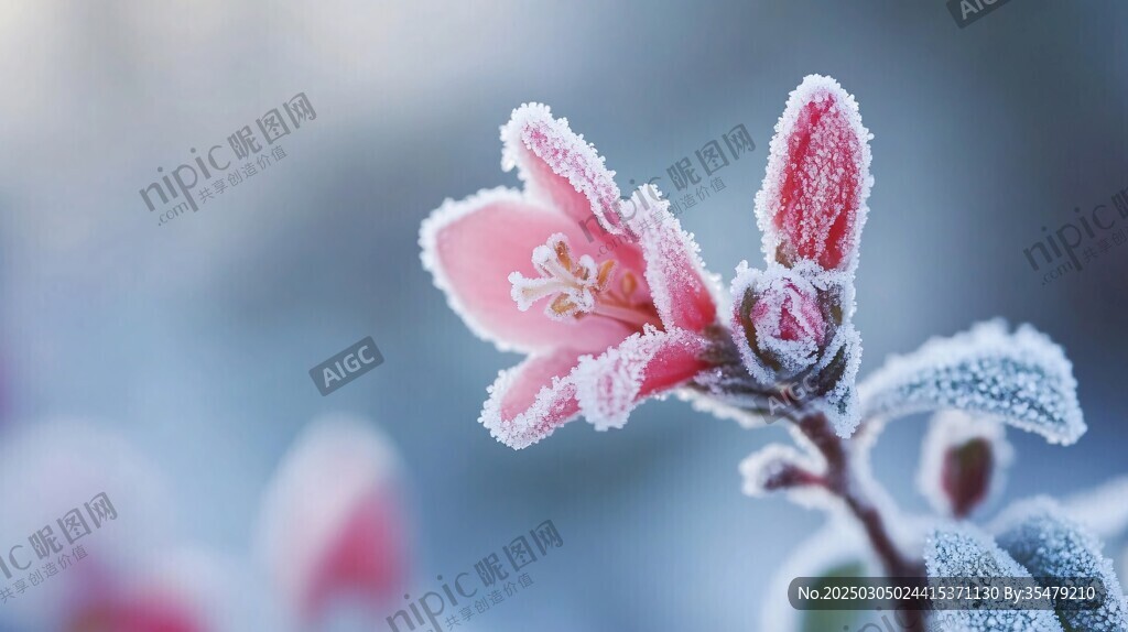冰雪覆蓋的紅花