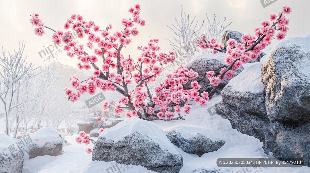 雪中綻放的梅花