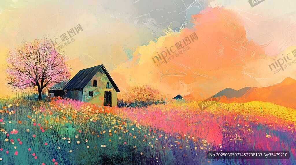 鄉村日落風景畫