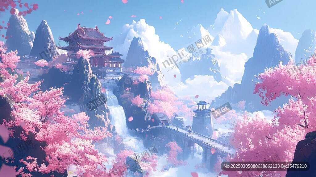 云霧繚繞的山川仙境