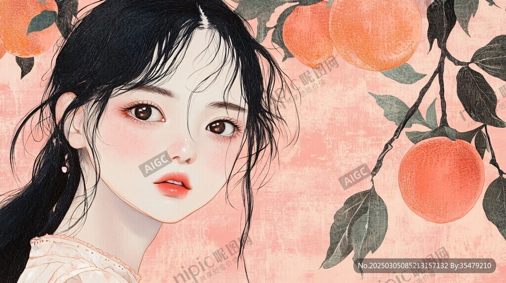 橙色背景下的年輕女孩