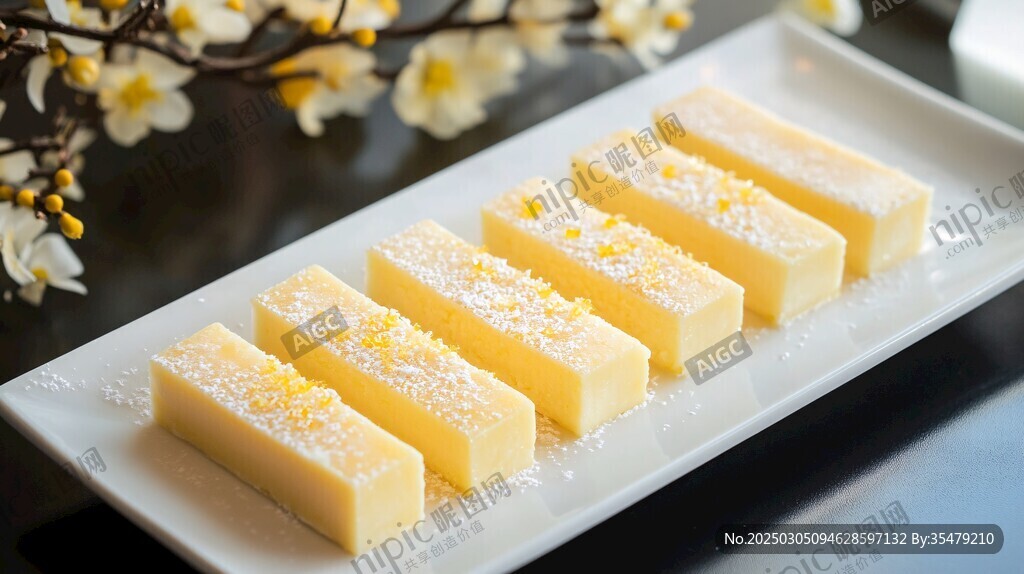優雅的甜點 白色盤子上的黃色點綴