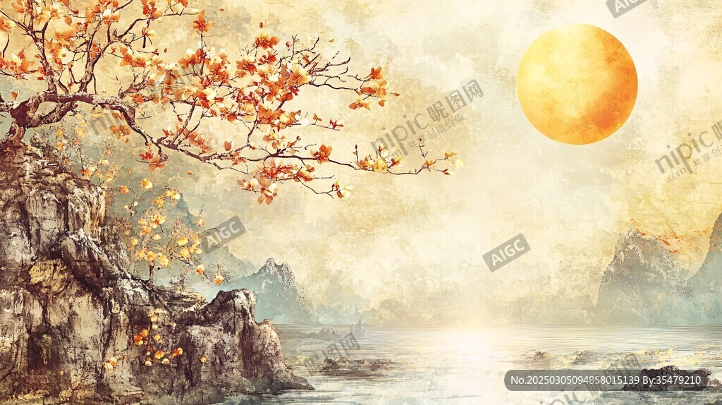 秋月映嵐山水圖