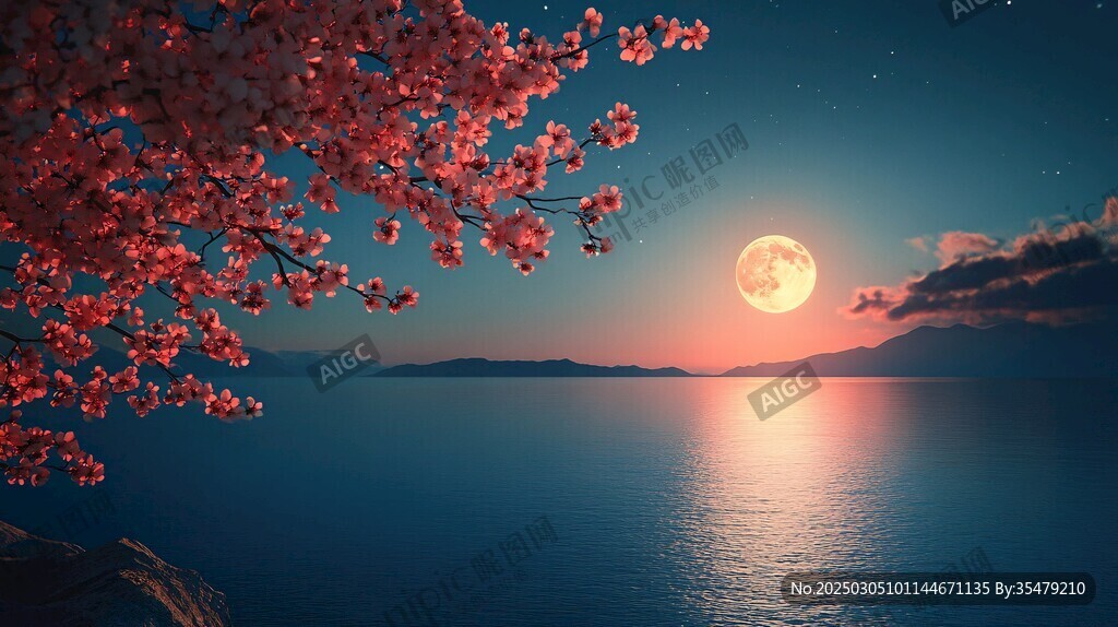 滿月下的櫻花浪漫