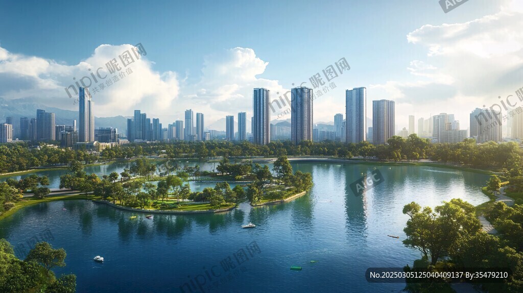 城市湖泊與高樓大廈的和諧共生