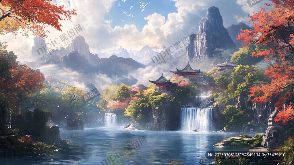 秋日山水畫意圖
