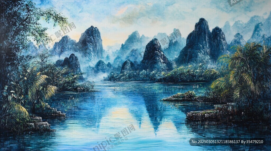 碧水靜悠悠 山峰聳立天際