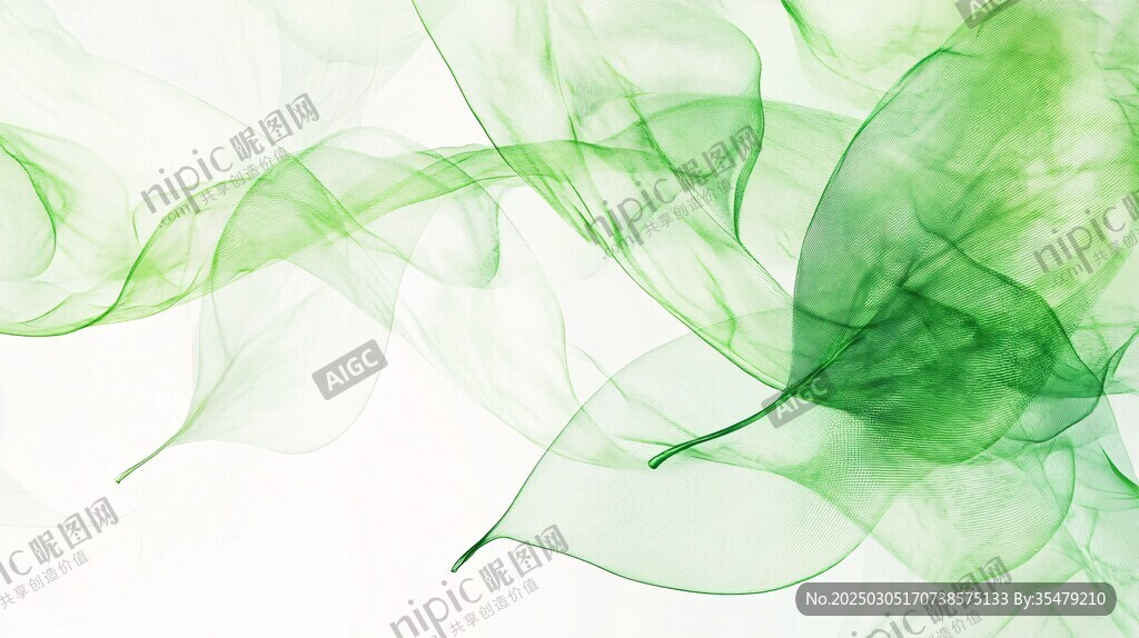 綠色透明紗葉的抽象藝術