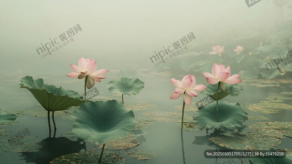 迷霧中的荷花池
