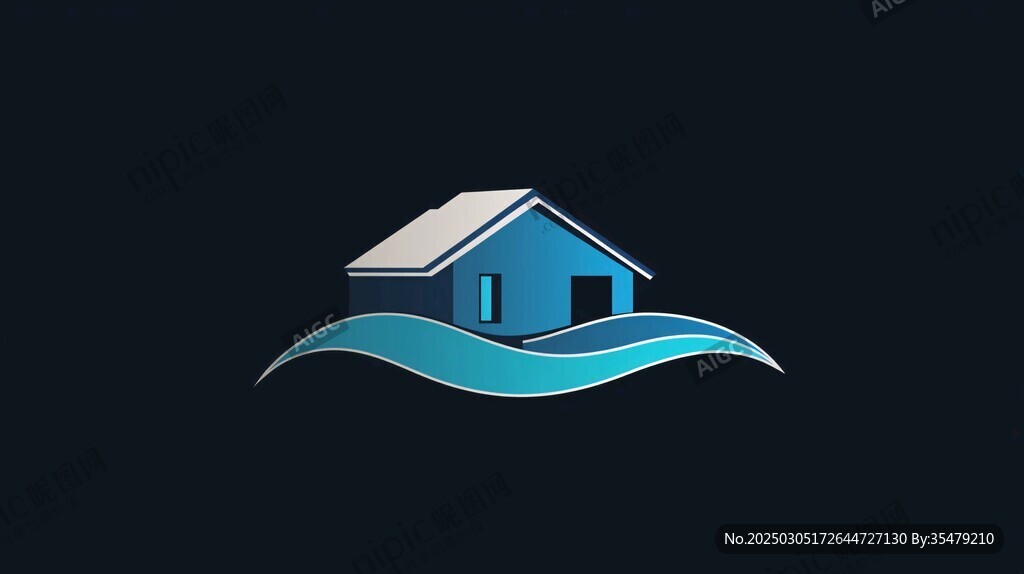 藍色房屋與流線型圖案