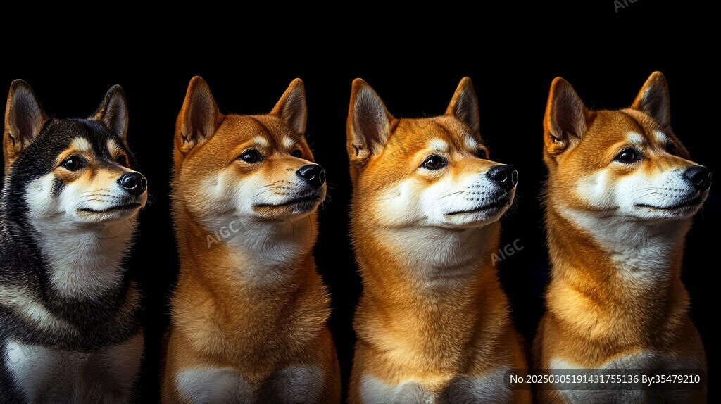 四只柴犬的側(cè)面特寫
