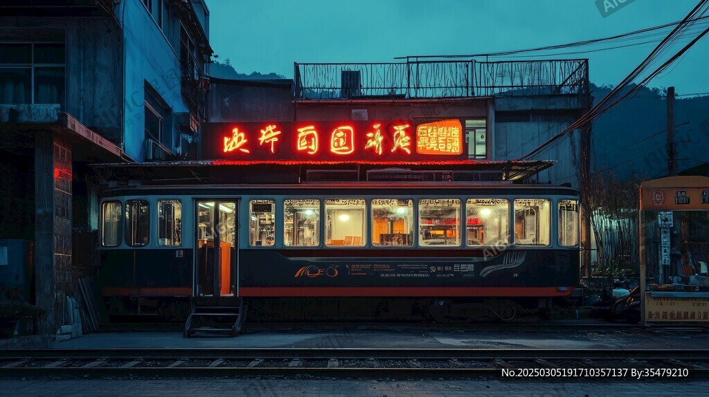 夜晚的有軌電車餐廳