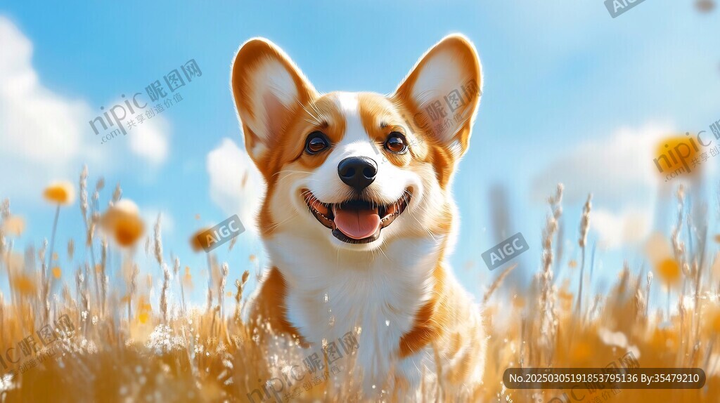 陽光下的柯基犬