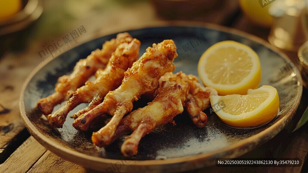 金黃酥脆的炸雞塊 搭配新鮮檸檬角