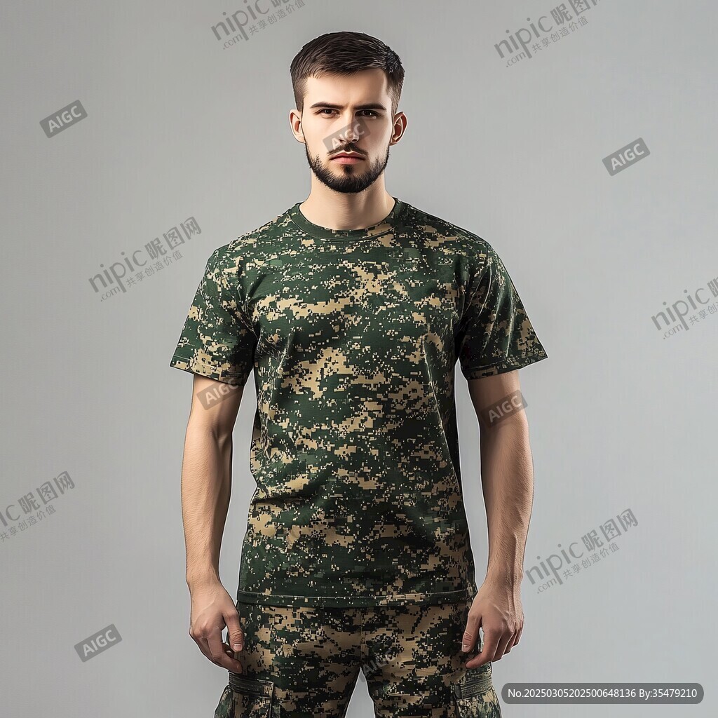 迷彩服男子 背景為灰色