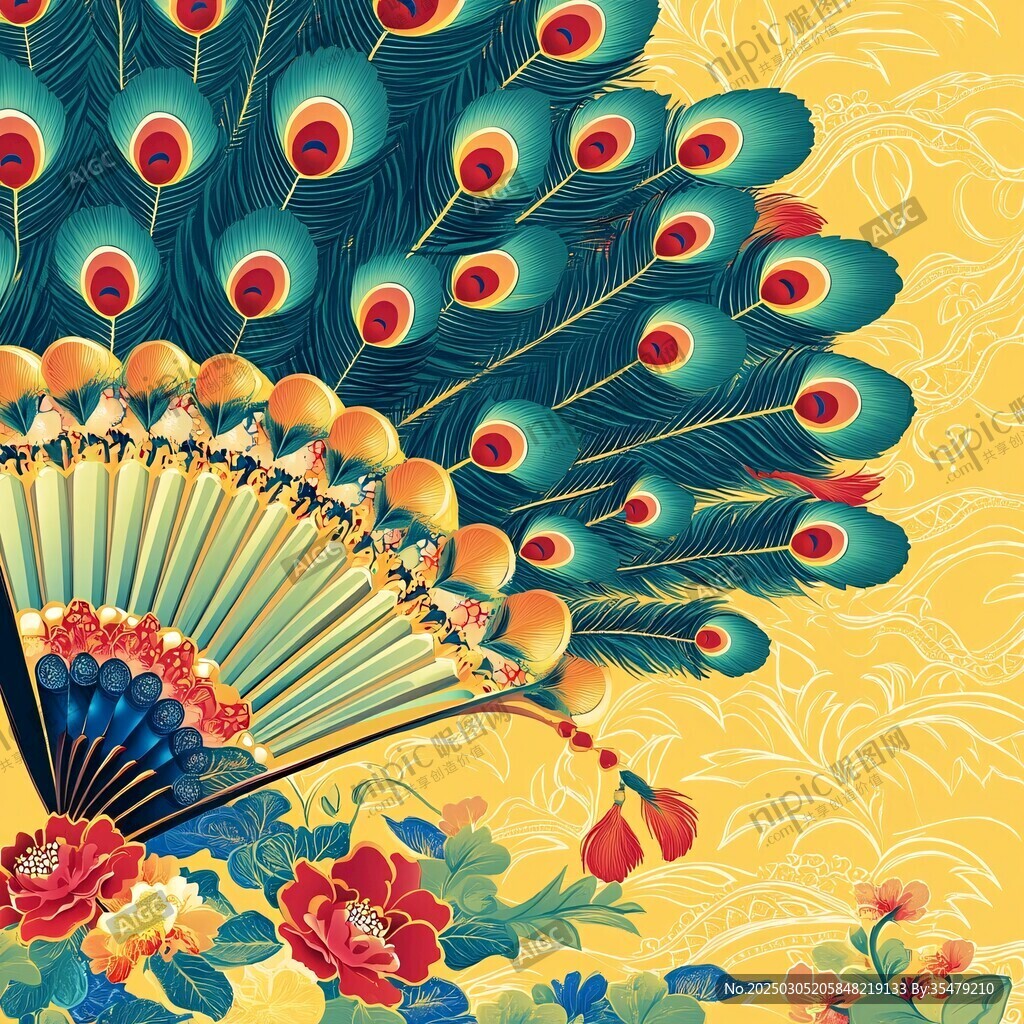 孔雀羽毛扇繪畫