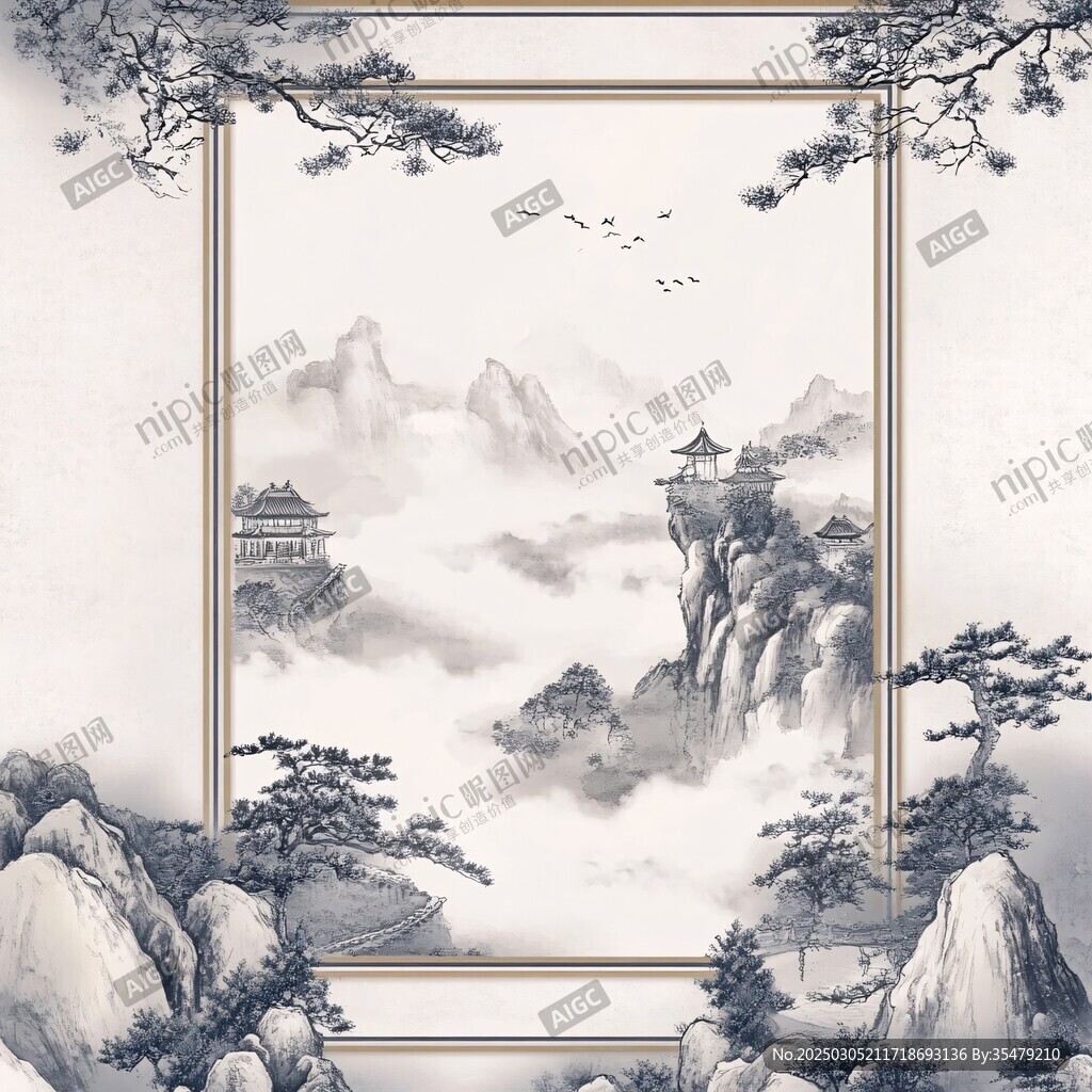 云霧繚繞的山水畫