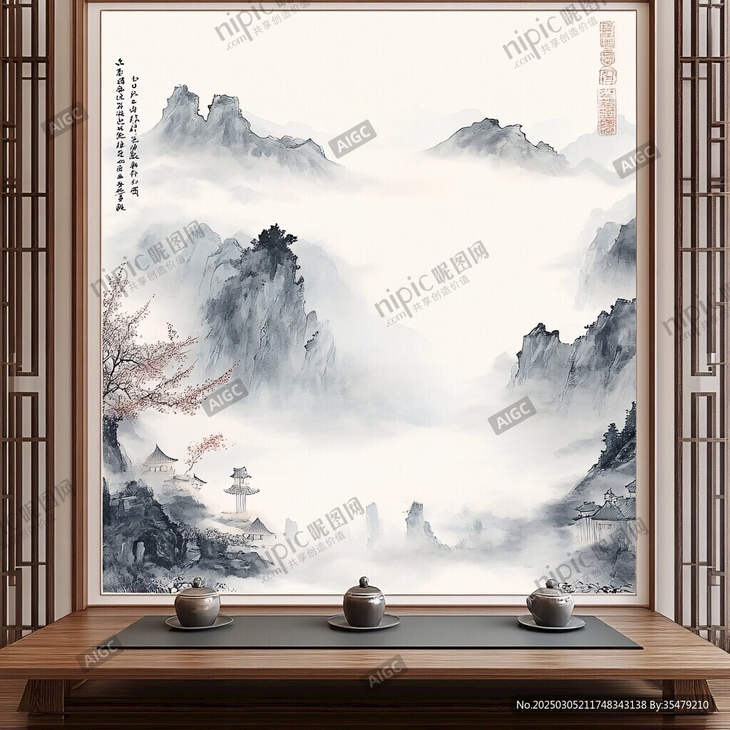 云霧繚繞的山水畫