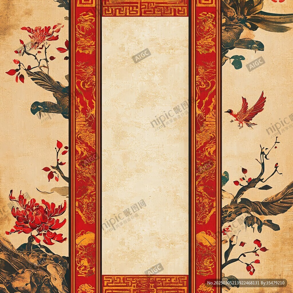 紅墻花鳥圖
