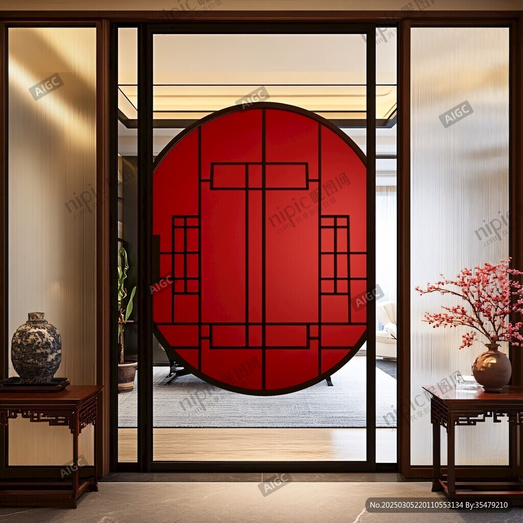 現代中式紅圓門設計