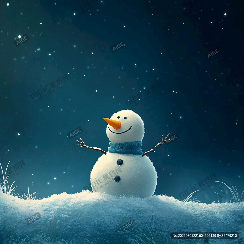 雪夜里的快樂雪人