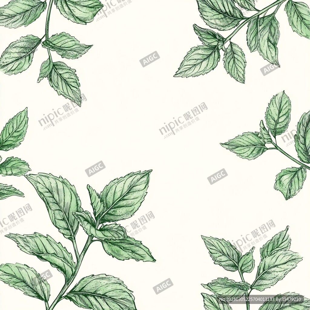 綠色植物手繪圖案