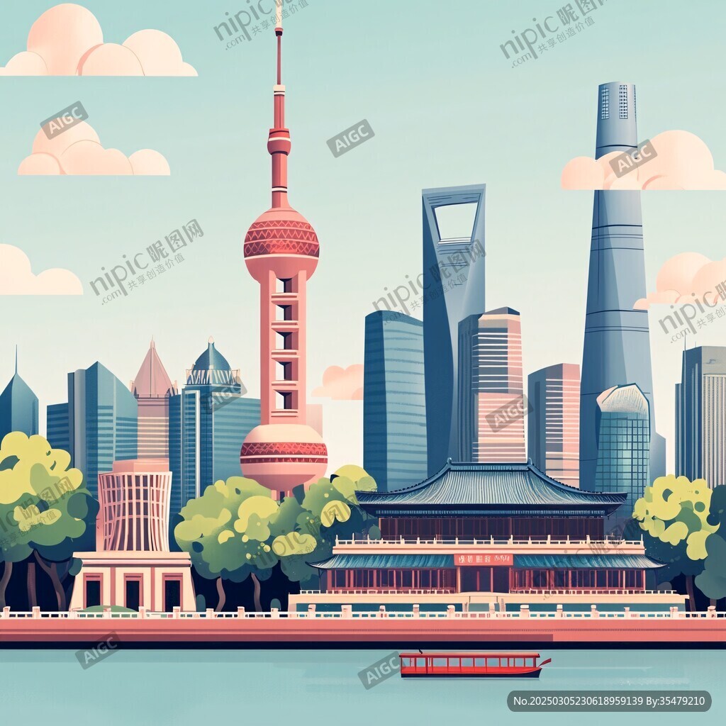 上海城市風光插畫