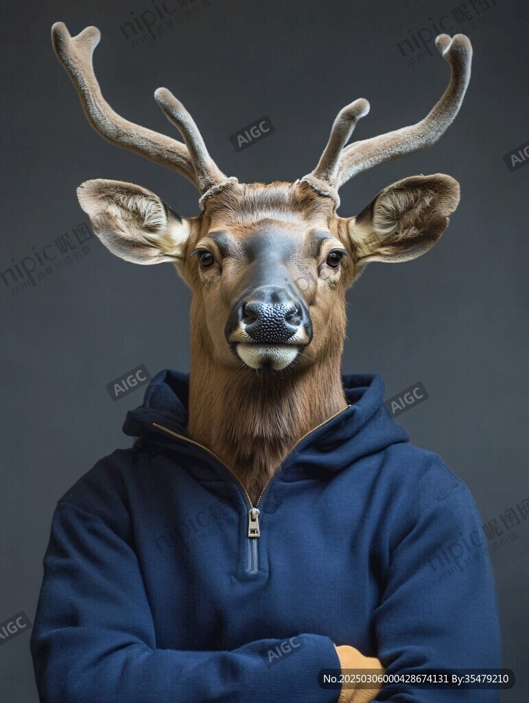 鹿頭人身 動物與人類融合的肖像