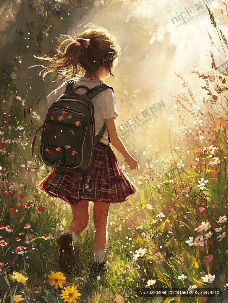 陽光下的田野小女孩