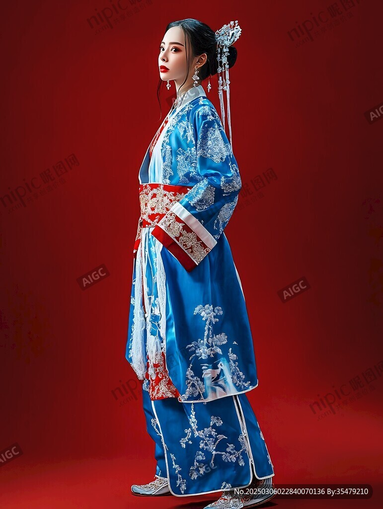 華麗紅藍(lán)漢服女子
