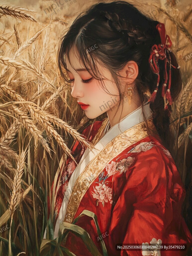紅衣女子在麥田中