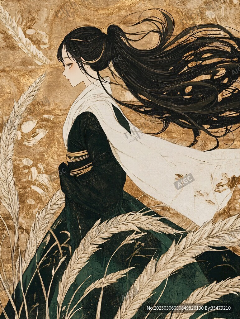 金色麥田中的古裝女子