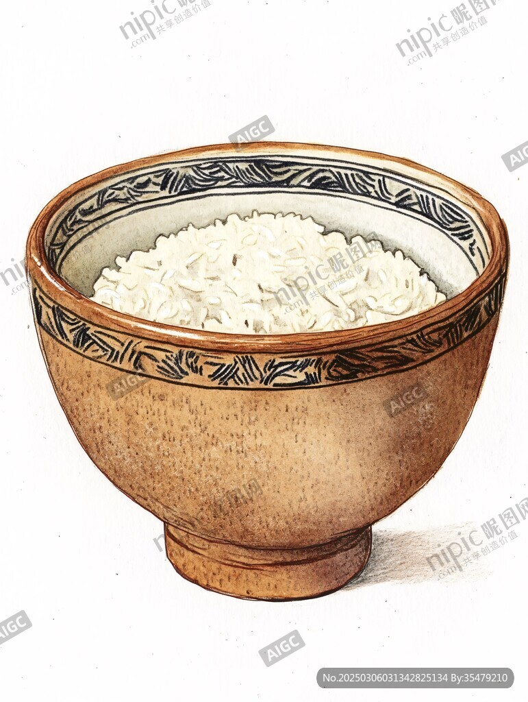 美味米飯盛在陶瓷碗中