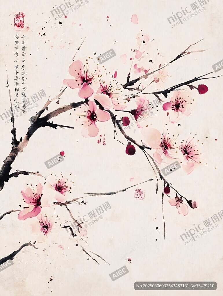 桃花水墨畫