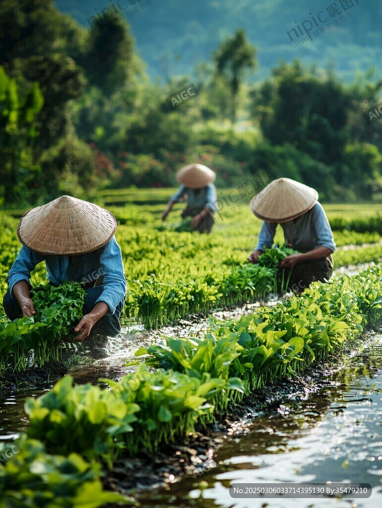 農(nóng)民在稻田里勞作