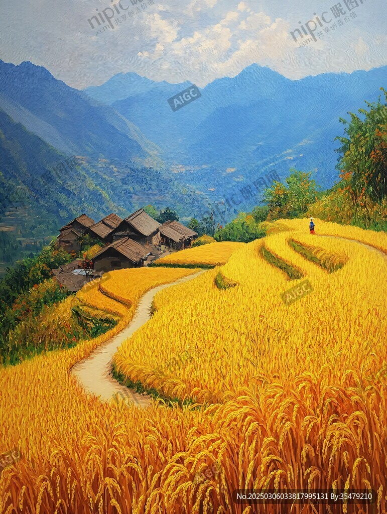 金色梯田風景畫