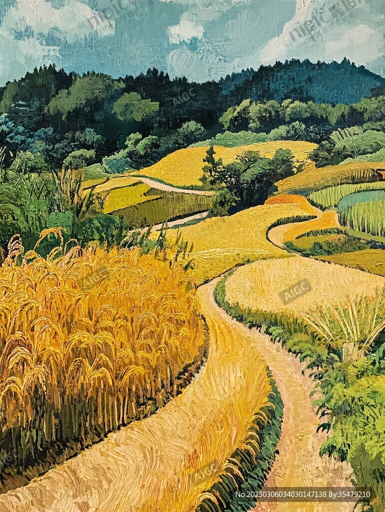 鄉(xiāng)村小徑與麥田風(fēng)景