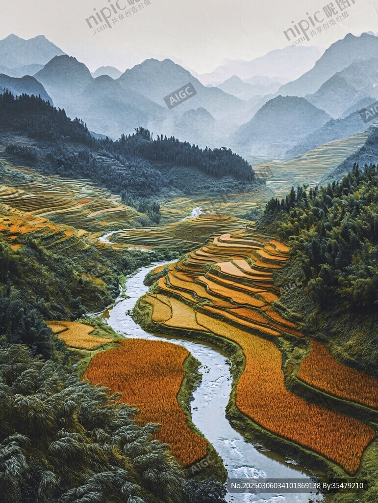 山谷里的梯田風(fēng)光